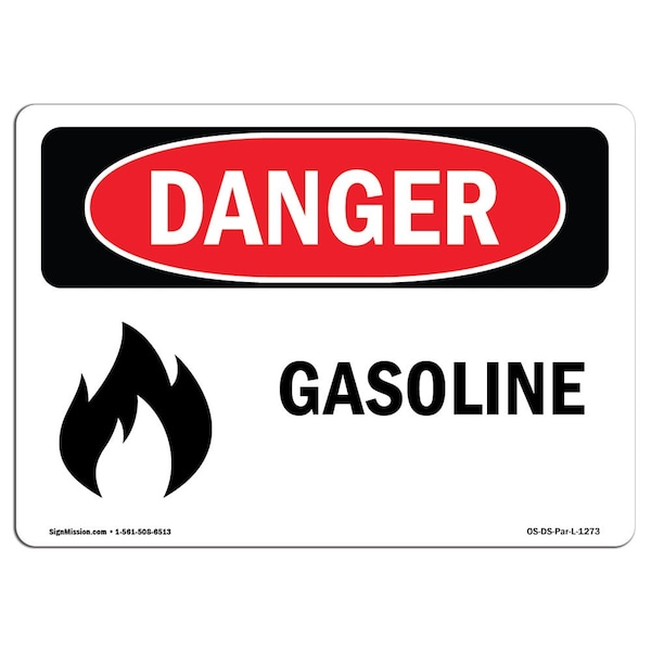 Safety Sign, OSHA Danger, 7" Height, 10" Width, Aluminum, Gasoline, Landscape, L-1273